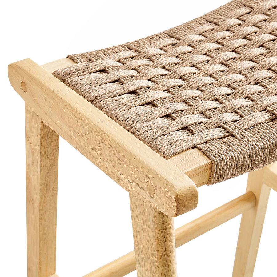 Aurora Woven Rope Wood Bar Stool Set of 2 in Natural Natural