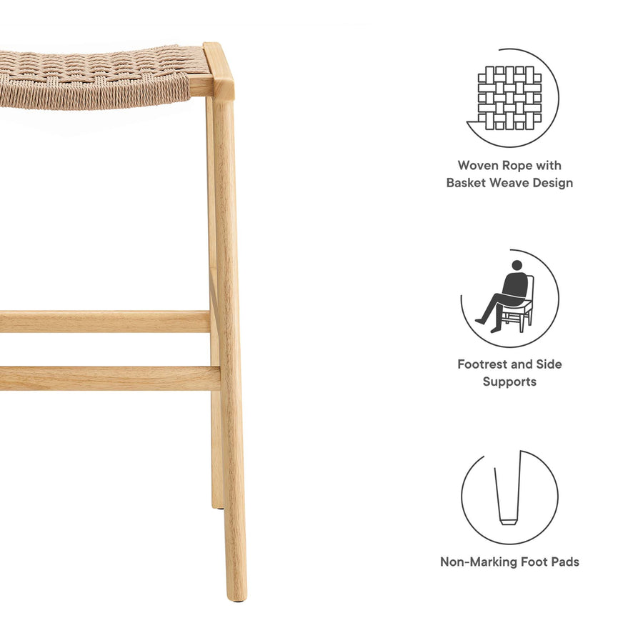 Aurora Woven Rope Wood Bar Stool Set of 2 in Natural Natural