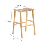 Aurora Woven Rope Wood Bar Stool Set of 2 in Natural Natural