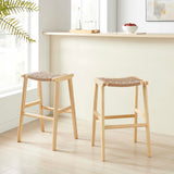 Aurora Woven Rope Wood Bar Stool Set of 2 in Natural Natural
