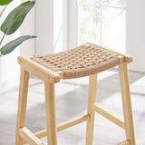 Aurora Woven Rope Wood Bar Stool Set of 2 in Natural Natural