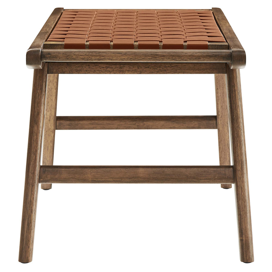 Aurora 47" Faux Leather Wood Bench in Walnut Brown