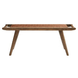 Aurora 47" Faux Leather Wood Bench in Walnut Brown