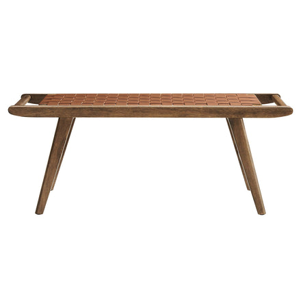 Saoirse 47" Faux Leather Wood Bench in Walnut Brown