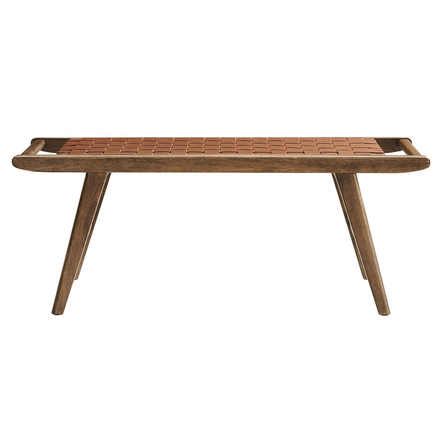 Aurora 47" Faux Leather Wood Bench in Walnut Brown