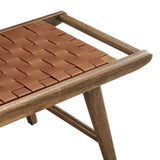 Aurora 47" Faux Leather Wood Bench in Walnut Brown