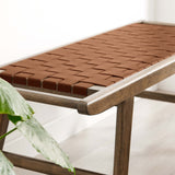 Aurora 47" Faux Leather Wood Bench in Walnut Brown