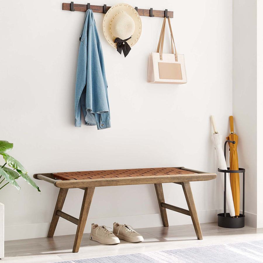 Aurora 47" Faux Leather Wood Bench in Walnut Brown
