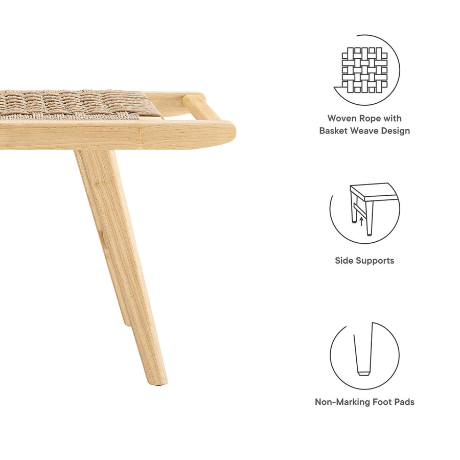 Aurora 47" Wove Rope Wood Bench in Natural Natural