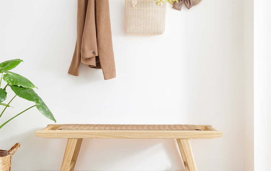 Aurora 47" Wove Rope Wood Bench in Natural Natural