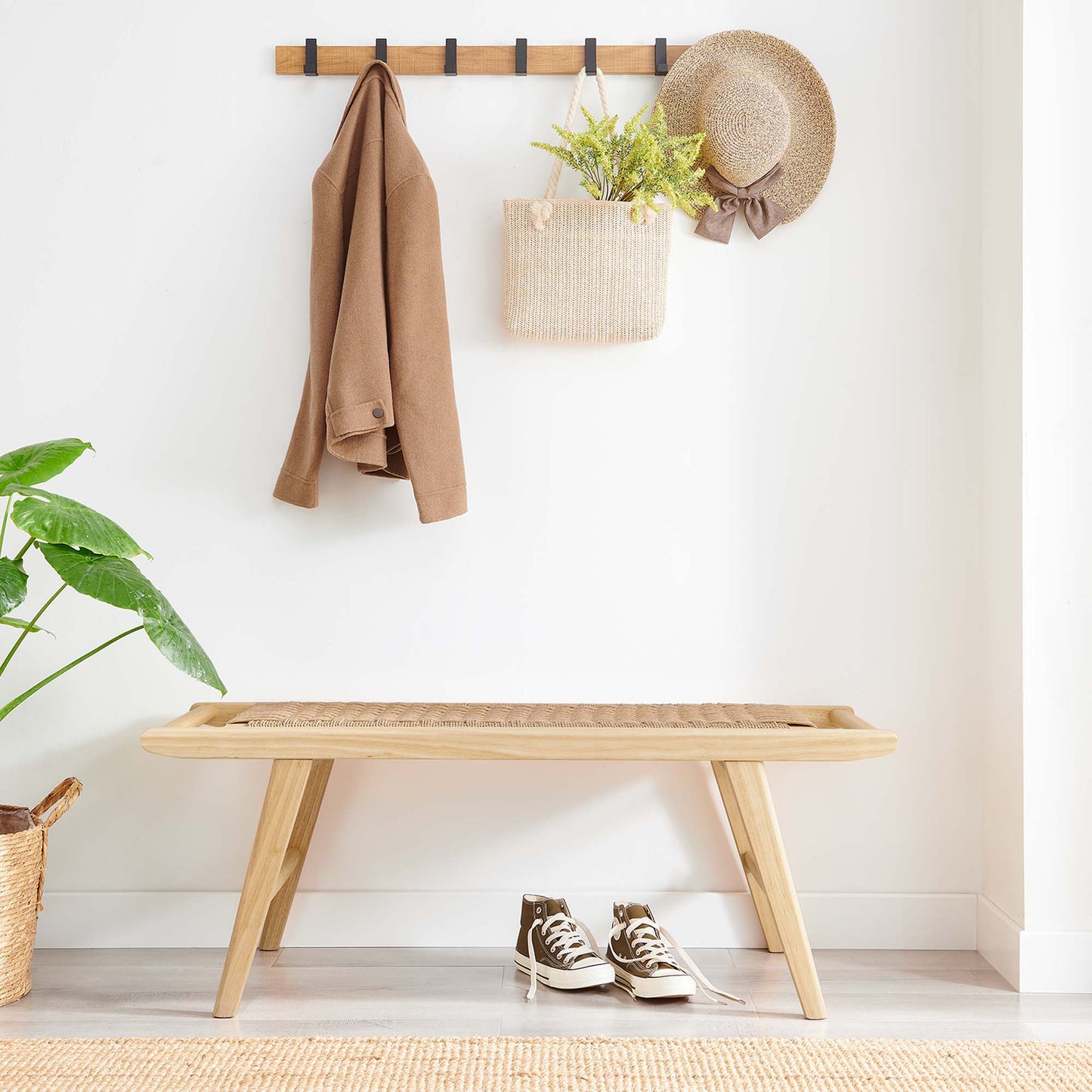 Saoirse 47" Wove Rope Wood Bench by Furniture For America