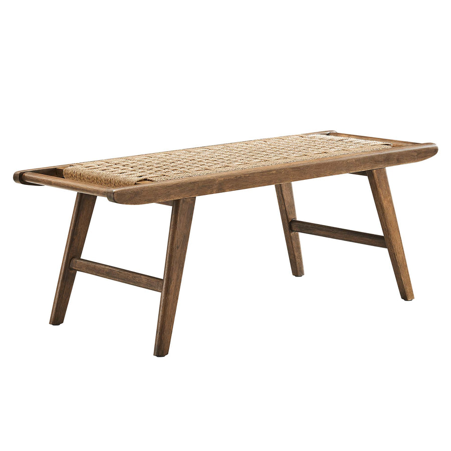 Aurora 47" Wove Rope Wood Bench in Walnut Natural