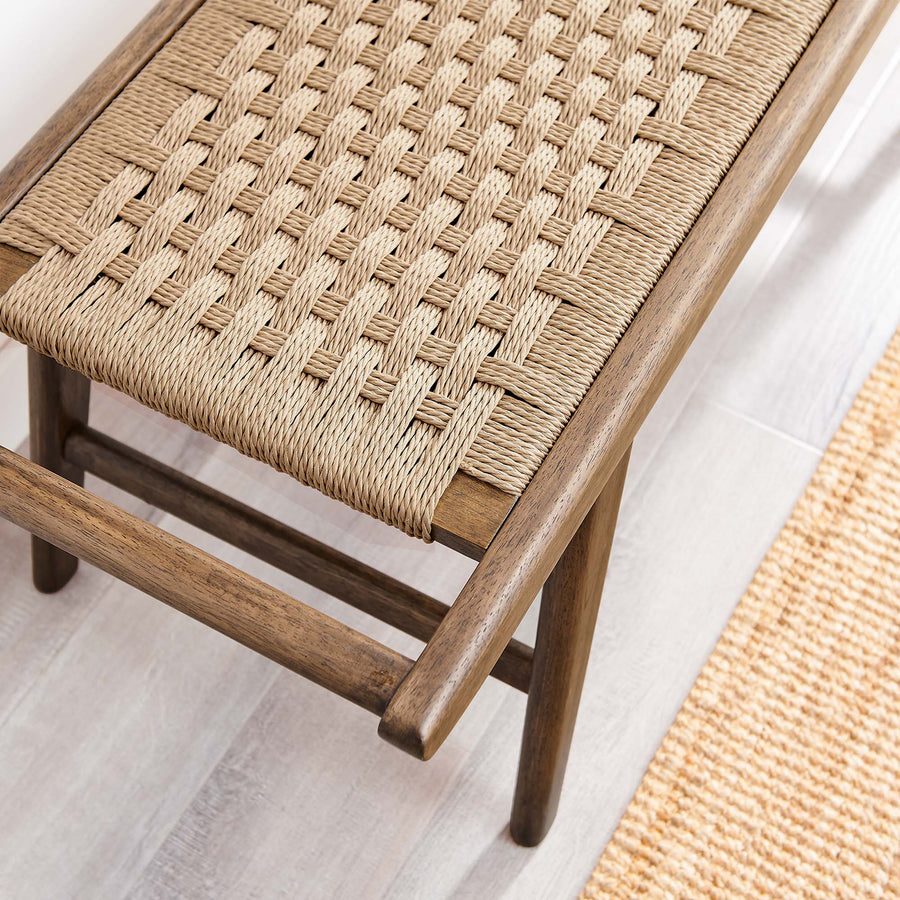 Aurora 47" Wove Rope Wood Bench in Walnut Natural