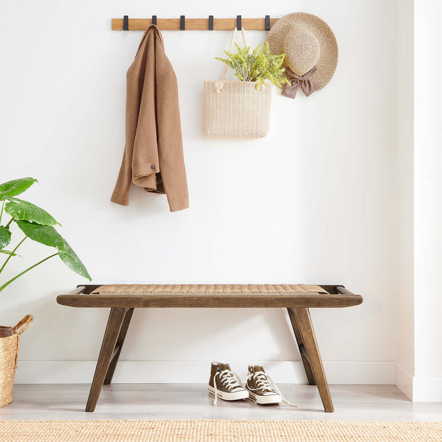 Aurora 47" Wove Rope Wood Bench in Walnut Natural