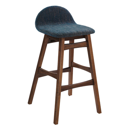 Juno Wood Bar Stool Set of 2 in Navy Fabric
