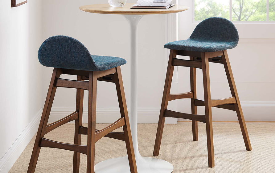 Mantel Wood Bar Stool Set of 2 in Navy Fabric