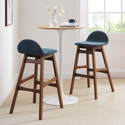 Juno Wood Bar Stool Set of 2 in Navy Fabric