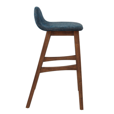 Juno Wood Bar Stool Set of 2 in Navy Fabric