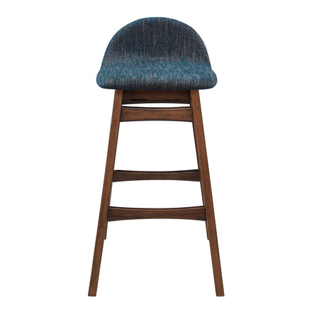 Juno Wood Bar Stool Set of 2 in Navy Fabric