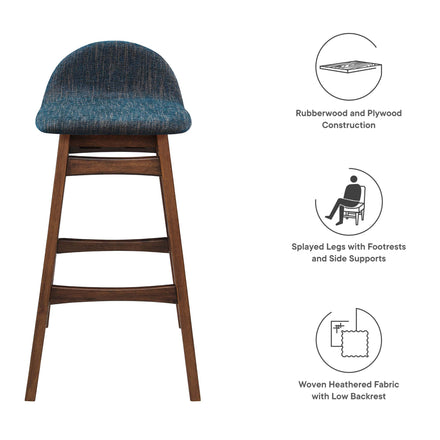 Juno Wood Bar Stool Set of 2 in Navy Fabric