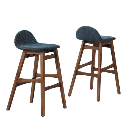 Juno Wood Bar Stool Set of 2 in Navy Fabric
