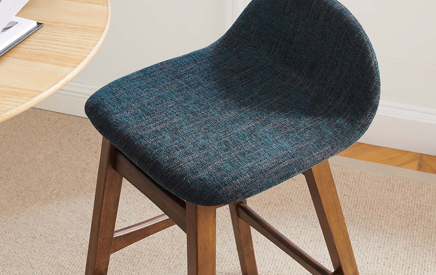 Mantel Wood Bar Stool Set of 2 in Navy Fabric