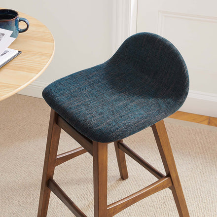 Juno Wood Bar Stool Set of 2 in Navy Fabric