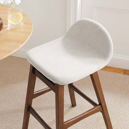 Juno Wood Bar Stool Set of 2 in Ivory Fabric