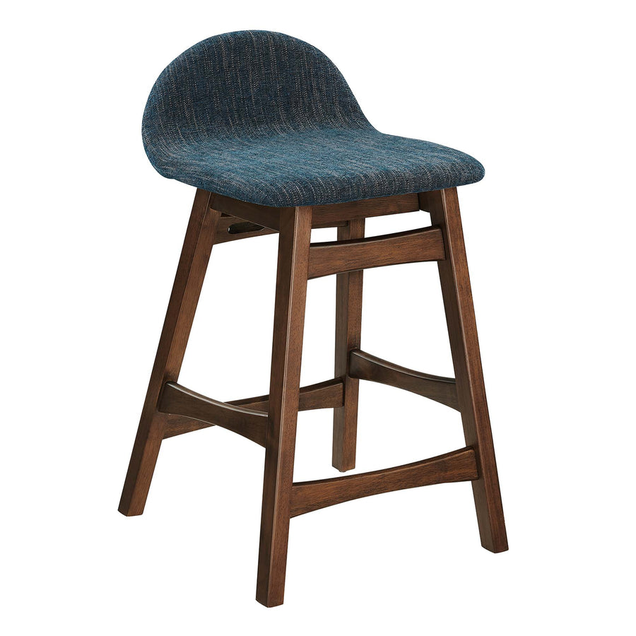 Mantel Wood Counter Stool Set of 2 in Navy Fabric