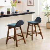 Mantel Wood Counter Stool Set of 2 in Navy Fabric