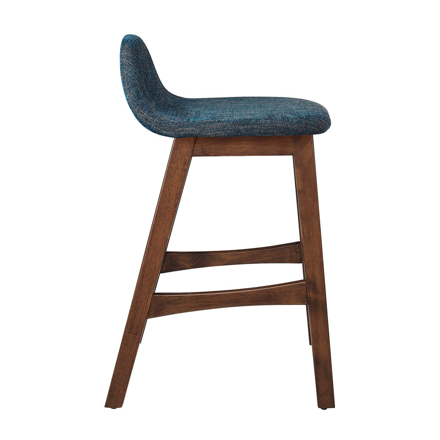 Mantel Wood Counter Stool Set of 2 in Navy Fabric