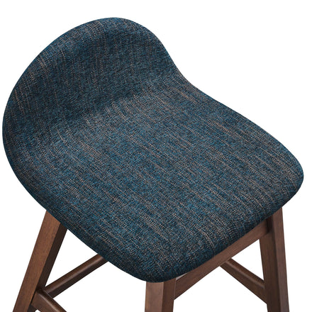 Juno Wood Counter Stool Set of 2 in Navy Fabric