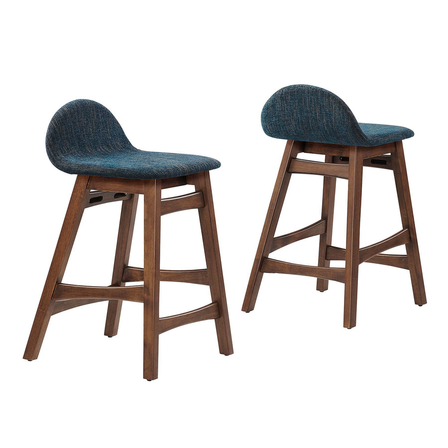 Mantel Wood Counter Stool Set of 2 in Navy Fabric