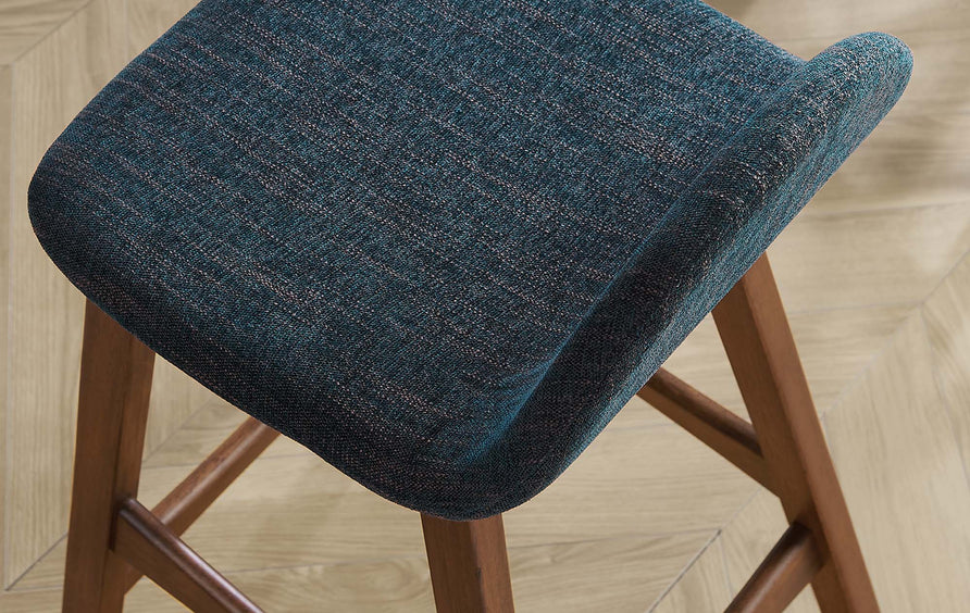 Mantel Wood Counter Stool Set of 2 in Navy Fabric