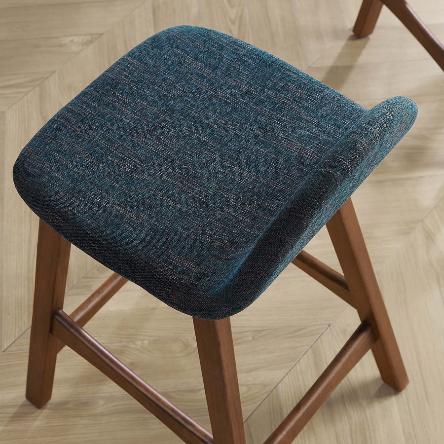 Mantel Wood Counter Stool Set of 2 in Navy Fabric