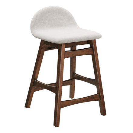 Juno Wood Counter Stool Set of 2 in Ivory Fabric