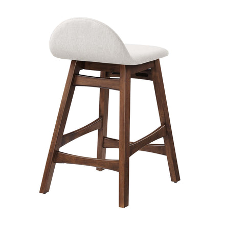 Juno Wood Counter Stool Set of 2 in Ivory Fabric