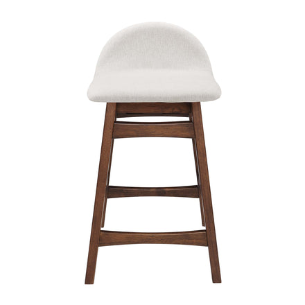 Juno Wood Counter Stool Set of 2 in Ivory Fabric