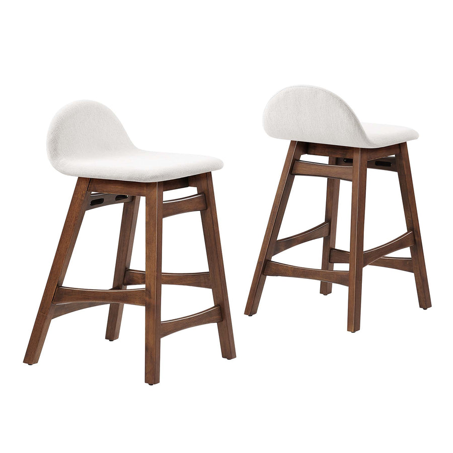Mantel Wood Counter Stool Set of 2 in Ivory Fabric