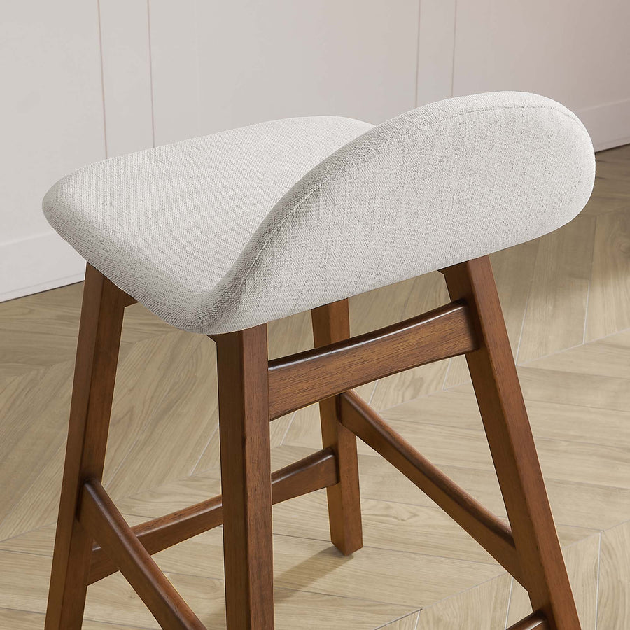 Mantel Wood Counter Stool Set of 2 in Ivory Fabric