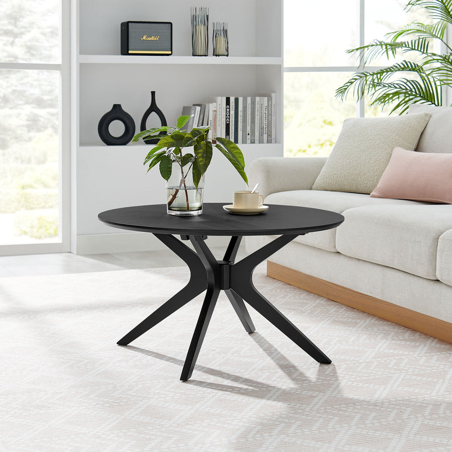 Vela Round Wood Coffee Table in Black
