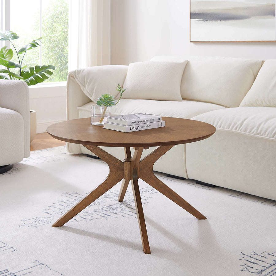 Vela Round Wood Coffee Table in Walnut
