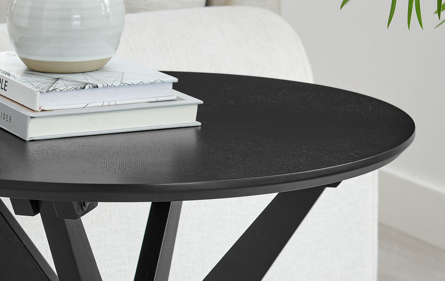 Vela 24" Round Wood Side Table in Black