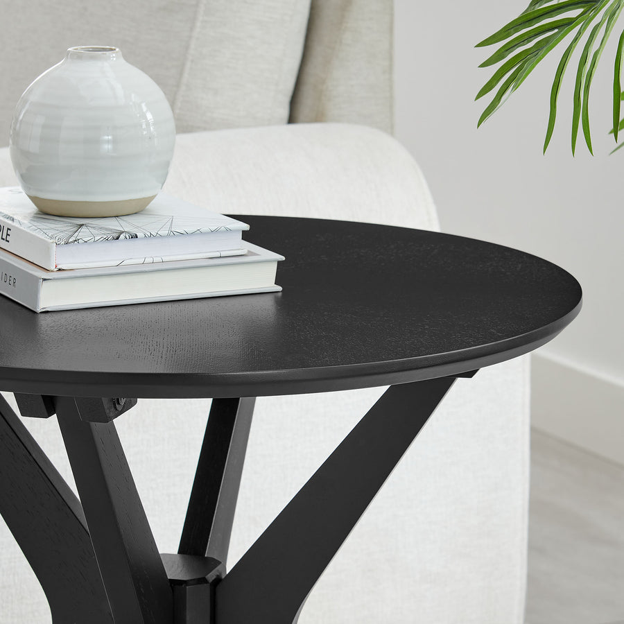 Vela 24" Round Wood Side Table in Black