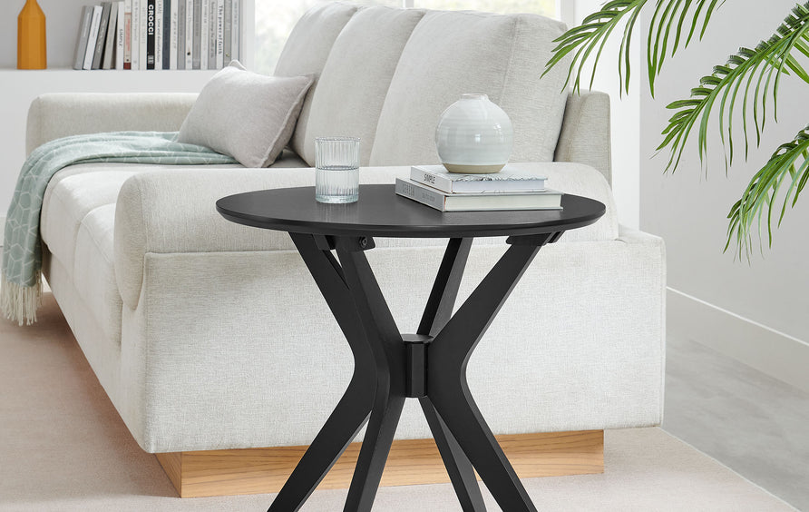 Vela 24" Round Wood Side Table in Black