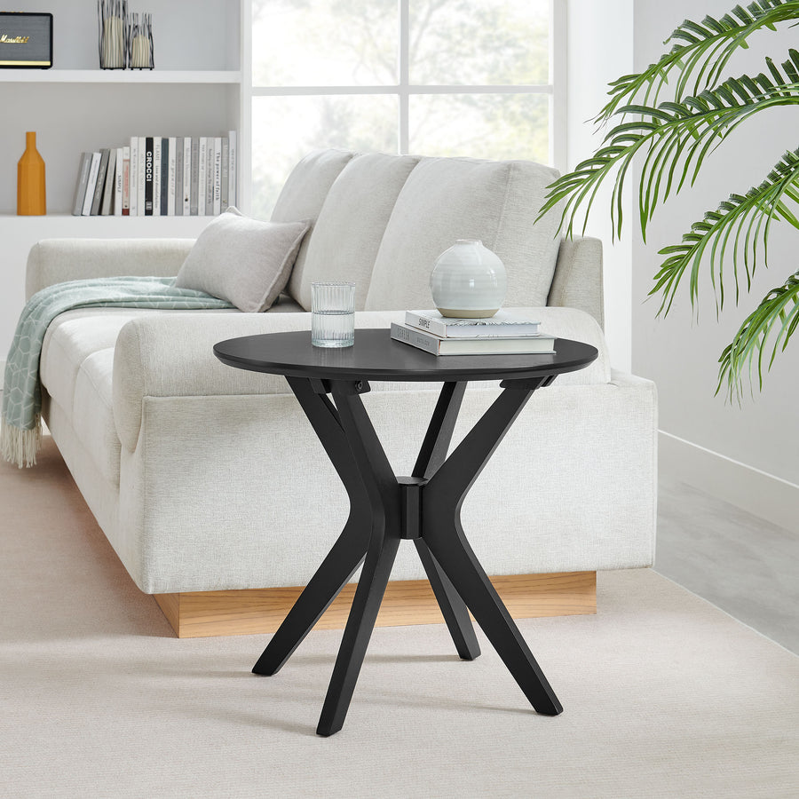 Vela 24" Round Wood Side Table in Black
