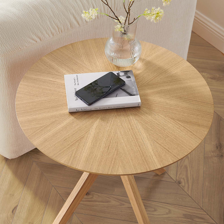 Vela 24" Round Wood Side Table in Oak
