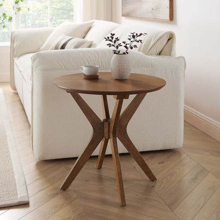 Crossroads 24" Round Wood Side Table in Walnut