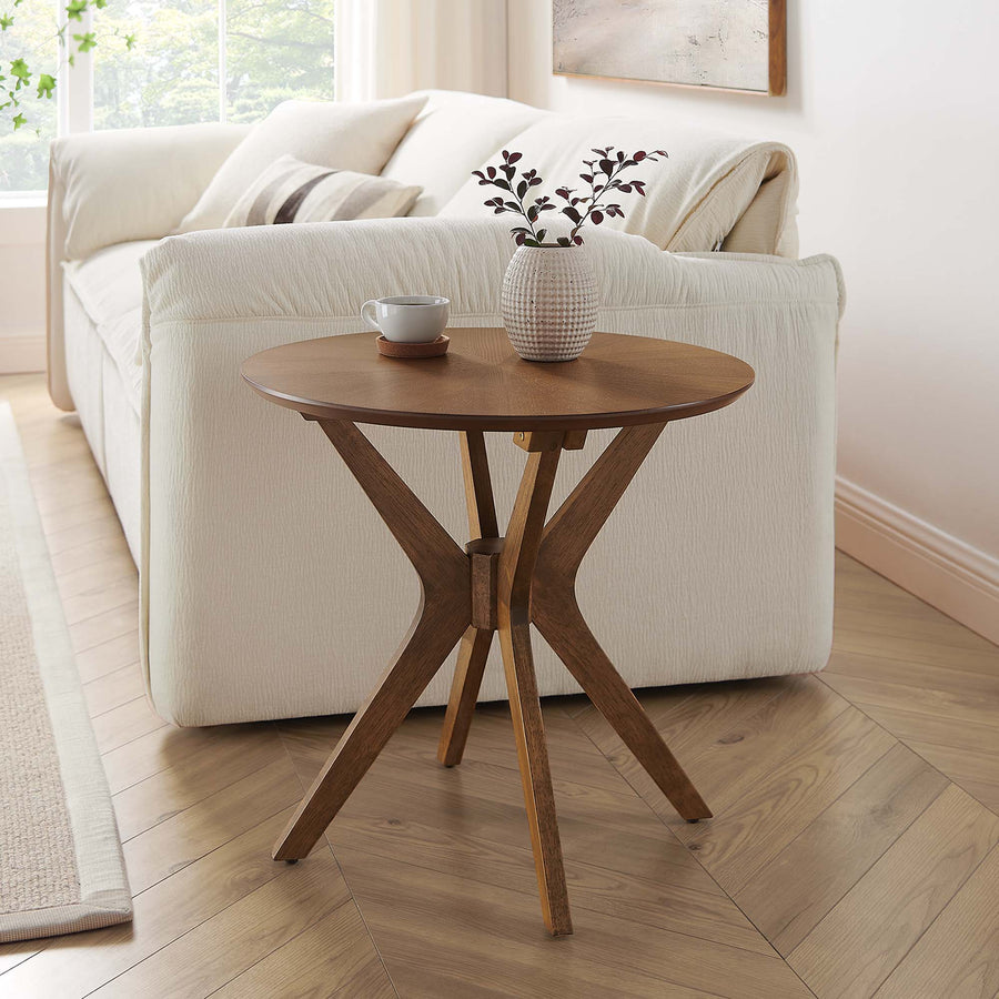 Vela 24" Round Wood Side Table in Walnut