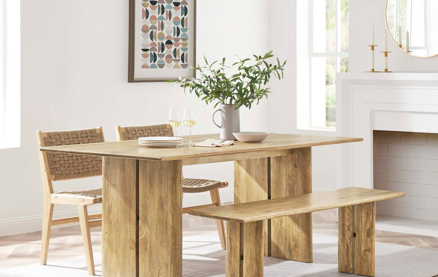 Ember 72" Wood Dining Table and Bench Set in Oak